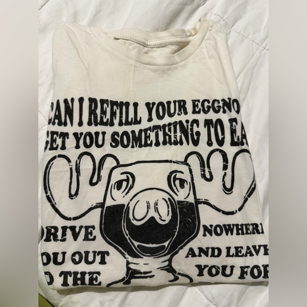 White Graphic T-Shirt with Moose Design
